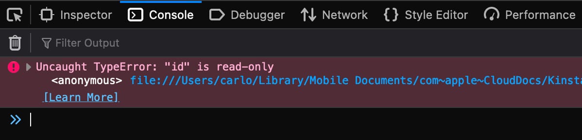 Reassign a read-only property throws an Uncaught TypeError