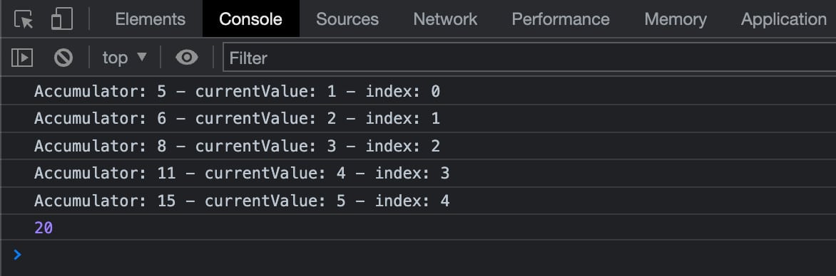 using reduce() with initial value set to 5