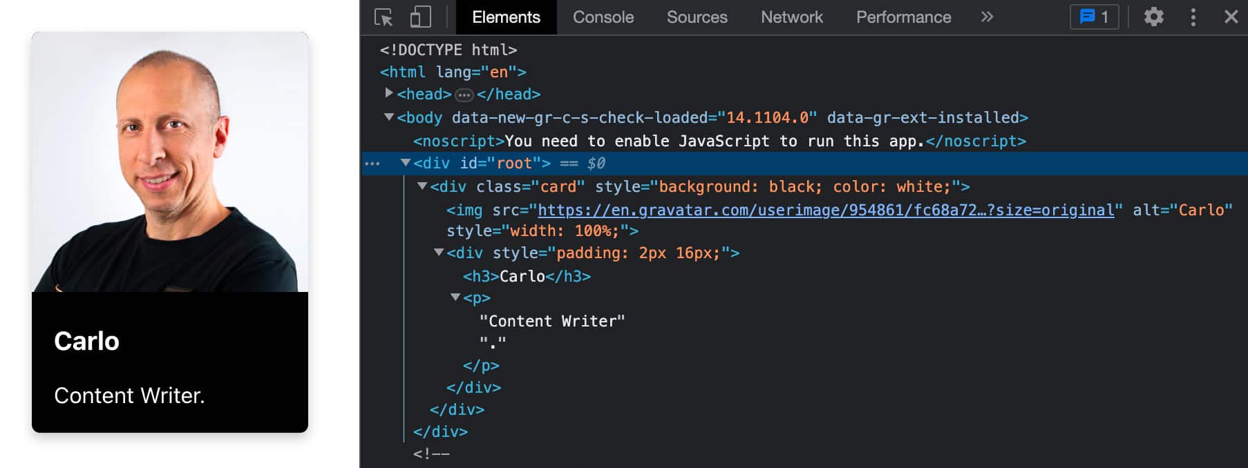 A simple React component