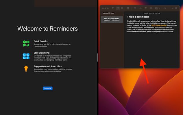 two apps in split screen view on Mac