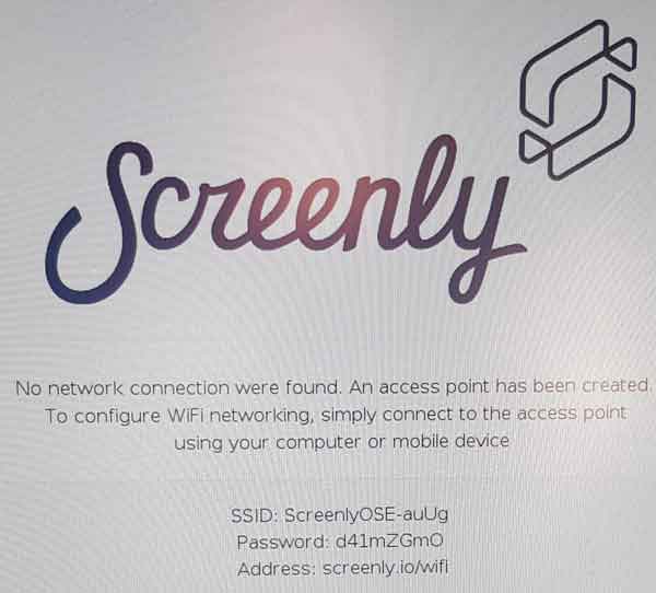 screenly wireless installation screen