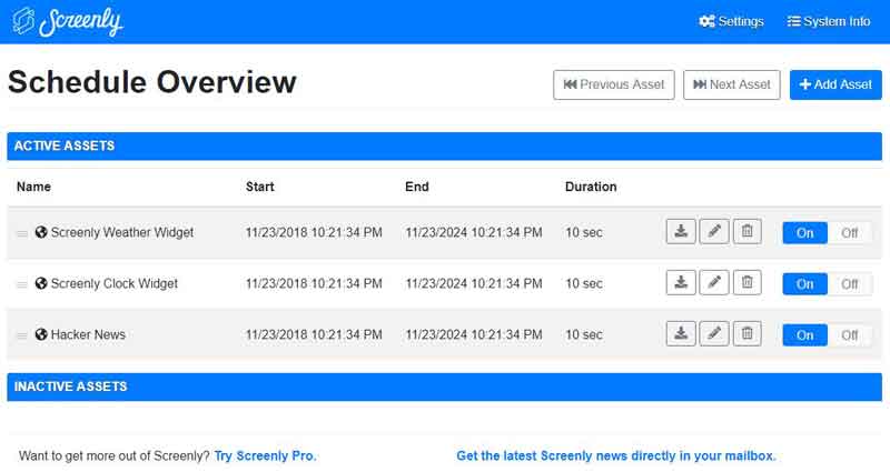 screenly web interface