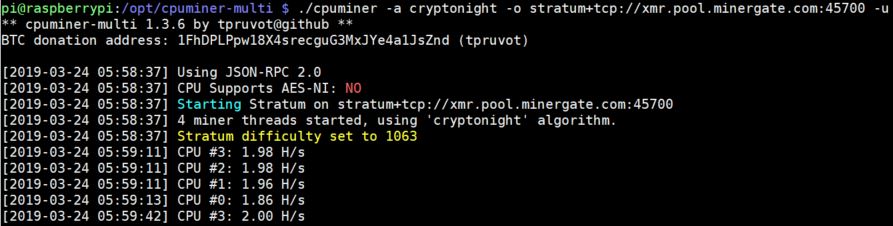mining monero cpuminer
