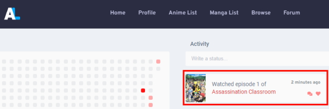 An image of updated anime in anilist.