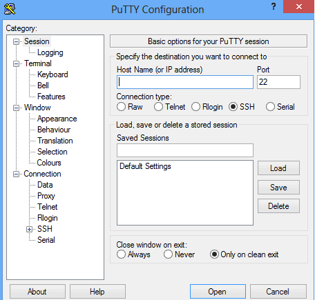 puTTy configuration