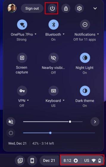 Restart a Chromebook From Quick Settings