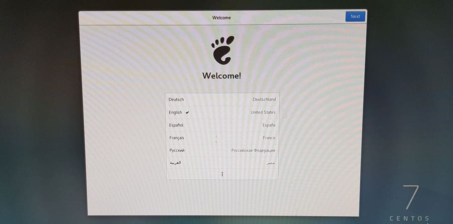 centos welcome menu