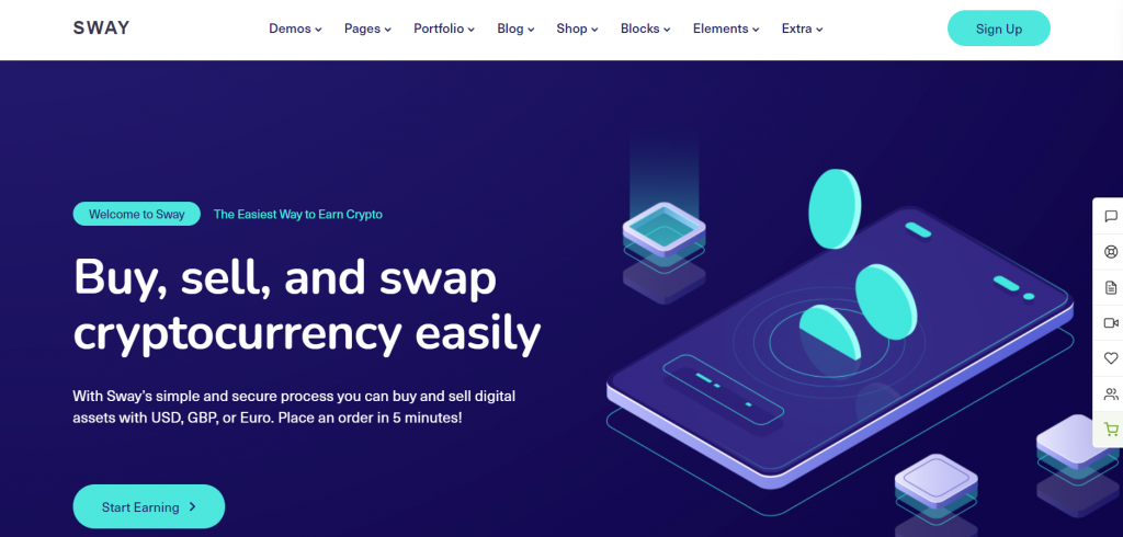 The preview page of Sway, a WordPress theme