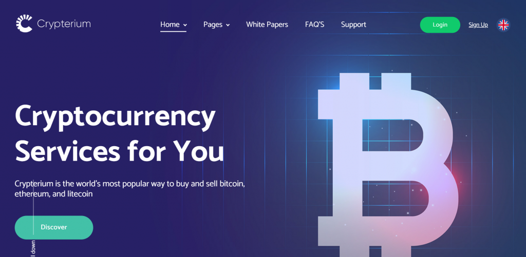 The preview page of Crypterium, a WordPress theme