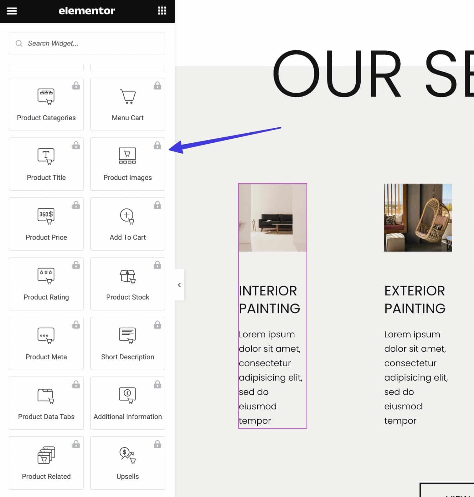 Product images block in Elementor.