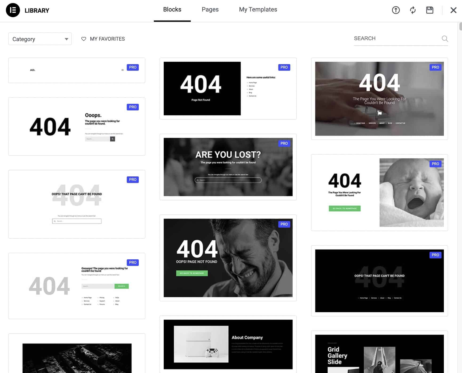 404 page blocks in Elementor.