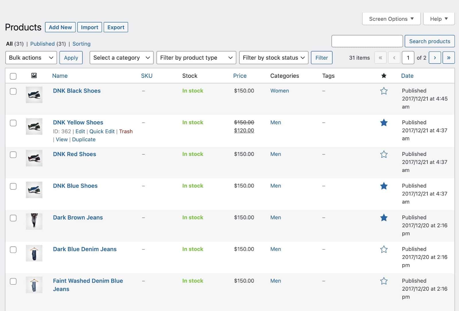 Scroll through all the items in WordPress.