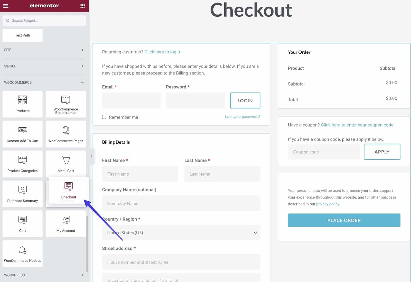 Picking checkout widget.