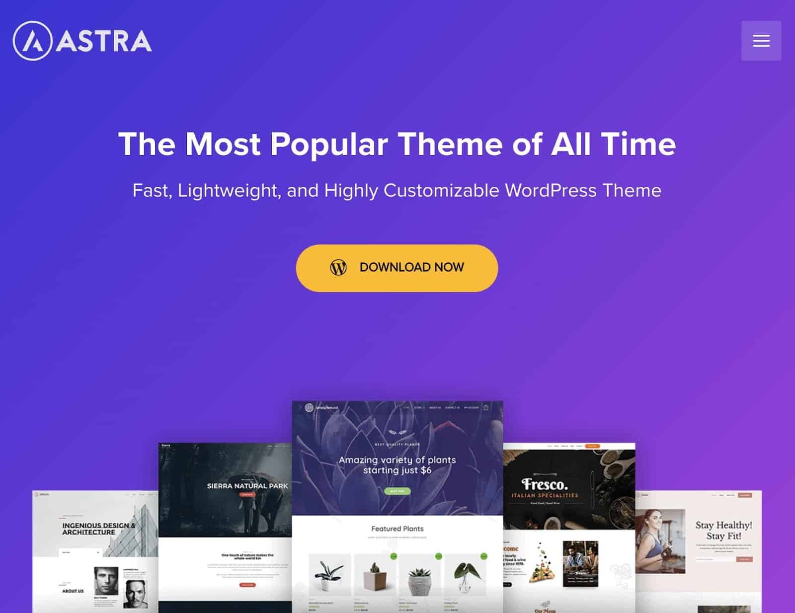 The Astra homepage.