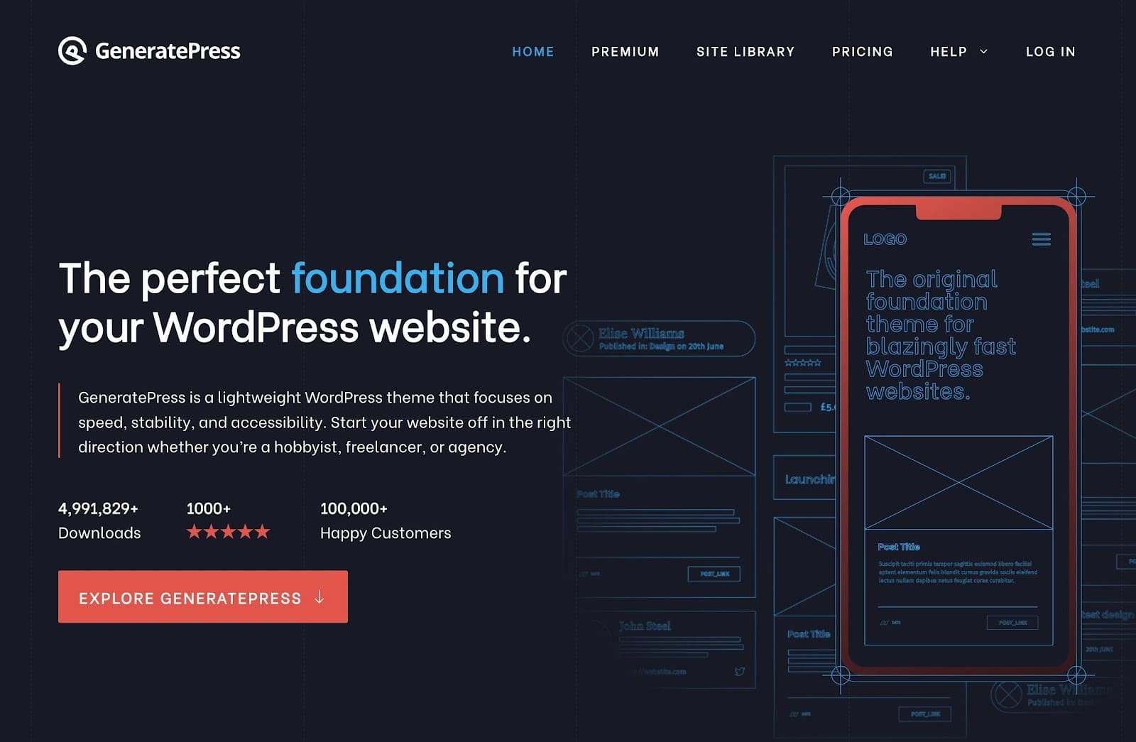 GeneratePress homepage signup.