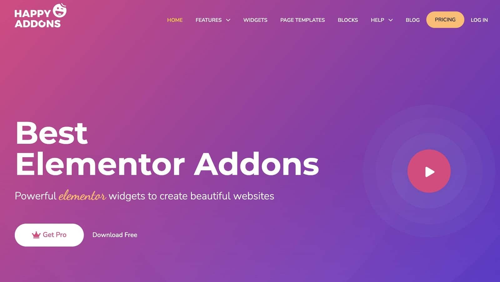 HappyAddons homepage and sign up page.