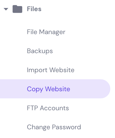 The Copy website button on hPanel