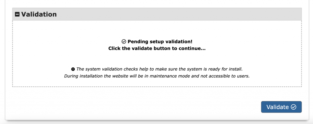 Pending setup validation during the Duplicator installation process
