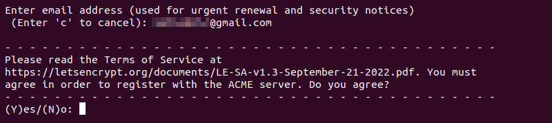 Agreeing to the Let's Encrypt terms of service.