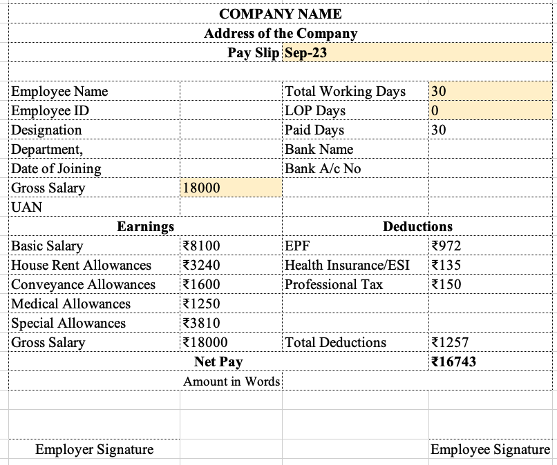 salary slip for 18000