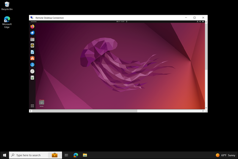 An RDP session from Windows to Ubuntu.