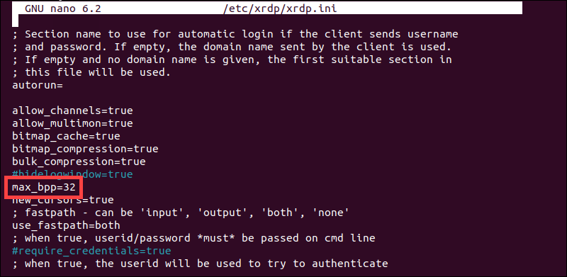 max bpp value in xrdp.ini file in Ubuntu.