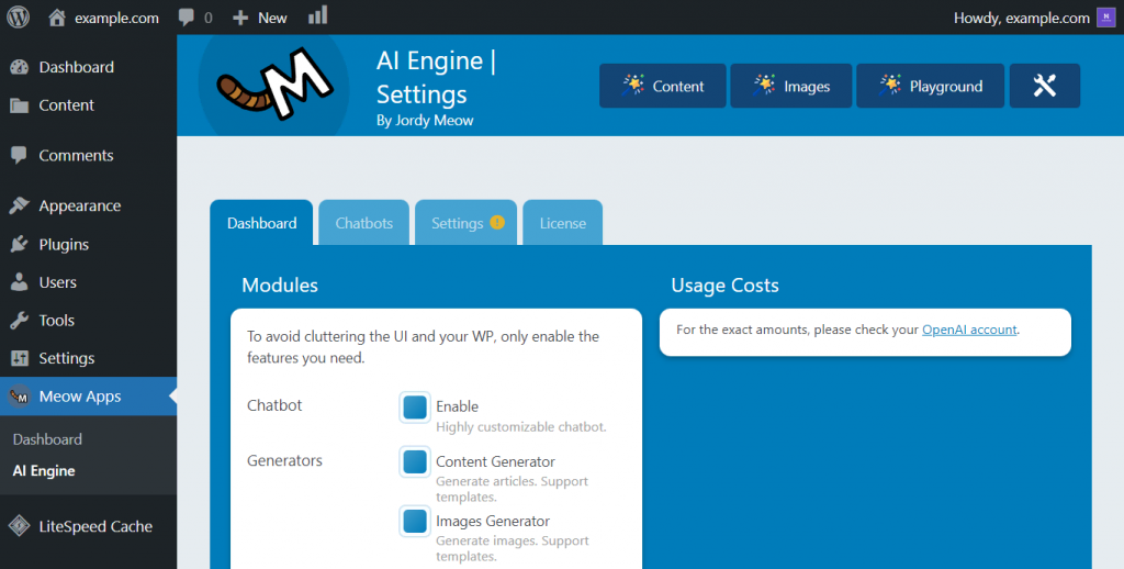 AI Engine's Settings