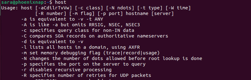 host terminal output