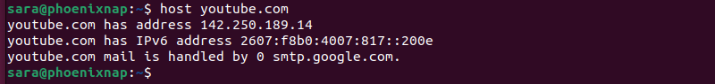 Host internet domain terminal output