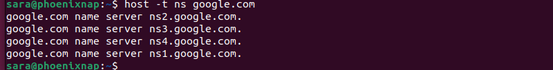 host t ns terminal output