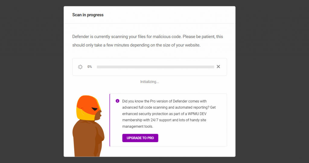 Defender's WordPress malware scan interface
