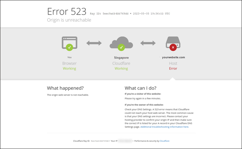 Example of Error Code 523 message.