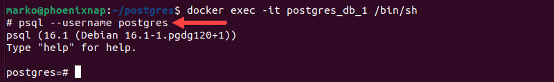 The psql interface ready to accept commands.