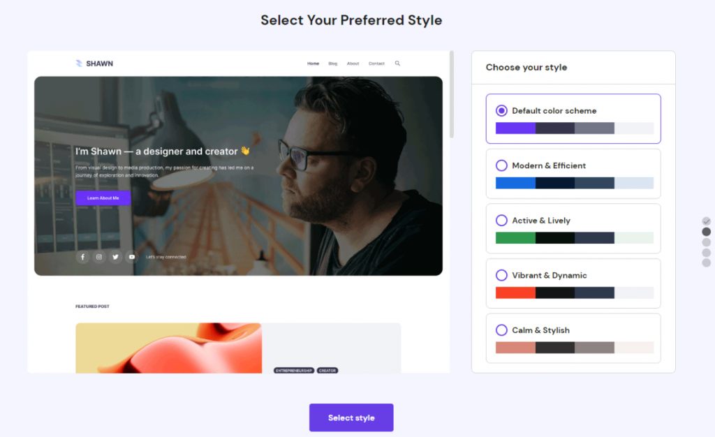 Hostinger Blog Theme style options