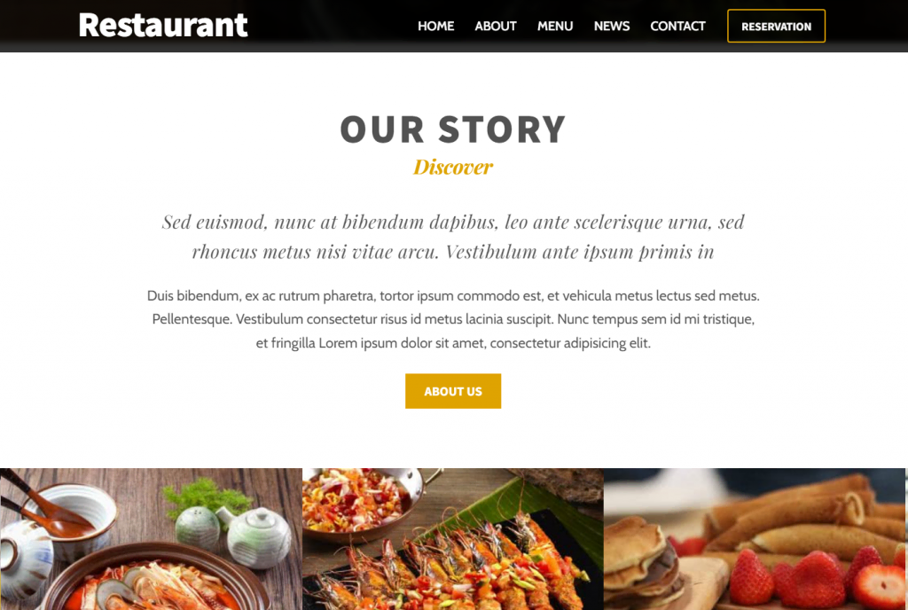 The Ultra theme's restaurant demo site