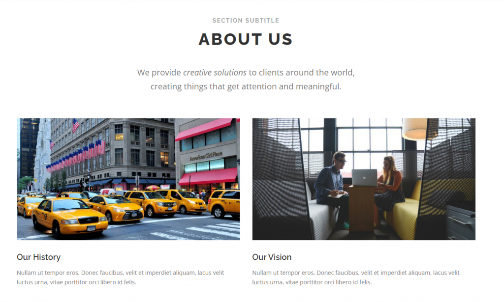 The About Us section of OnePress' demo site