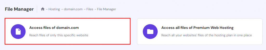 The File Manager section in hPanel showing how to access your site's files