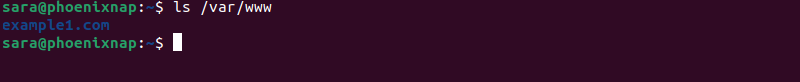 Terminal output for ls /var/vwww