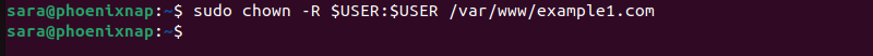 sudo chown -R $USER:$USER /var/www/example1.com terminal output