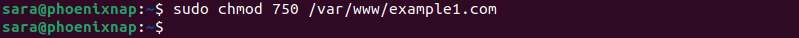 sudo chmod 750 /var/www/example1.com terminal output