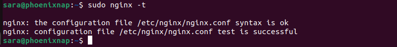 sudo nginx -t terminal output