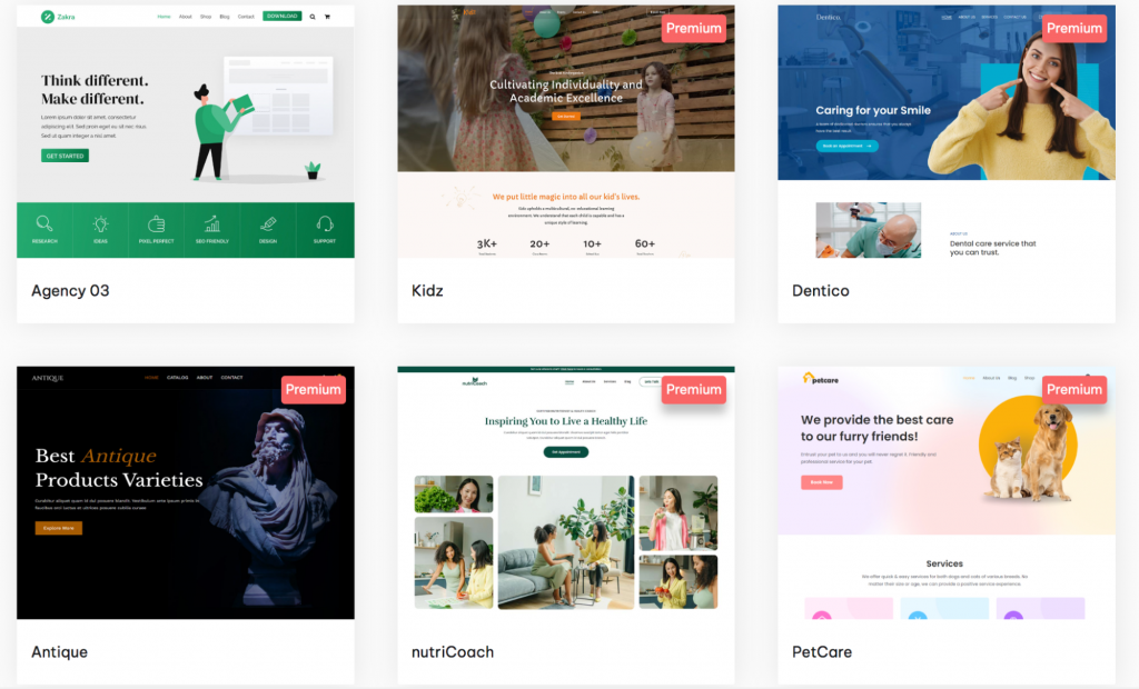 grid of Zakra demos for agencies, coaches, dentists, and more