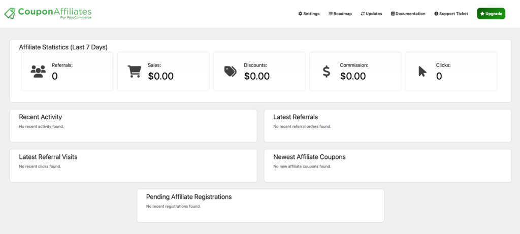 Affiliate dashboard