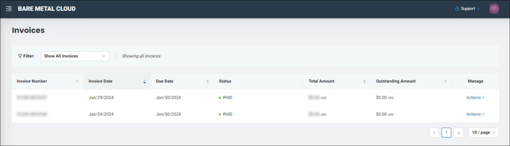 The look of the Invoices page.