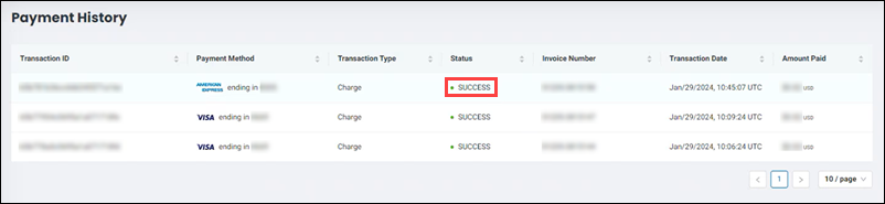 The look of the Payment History page.