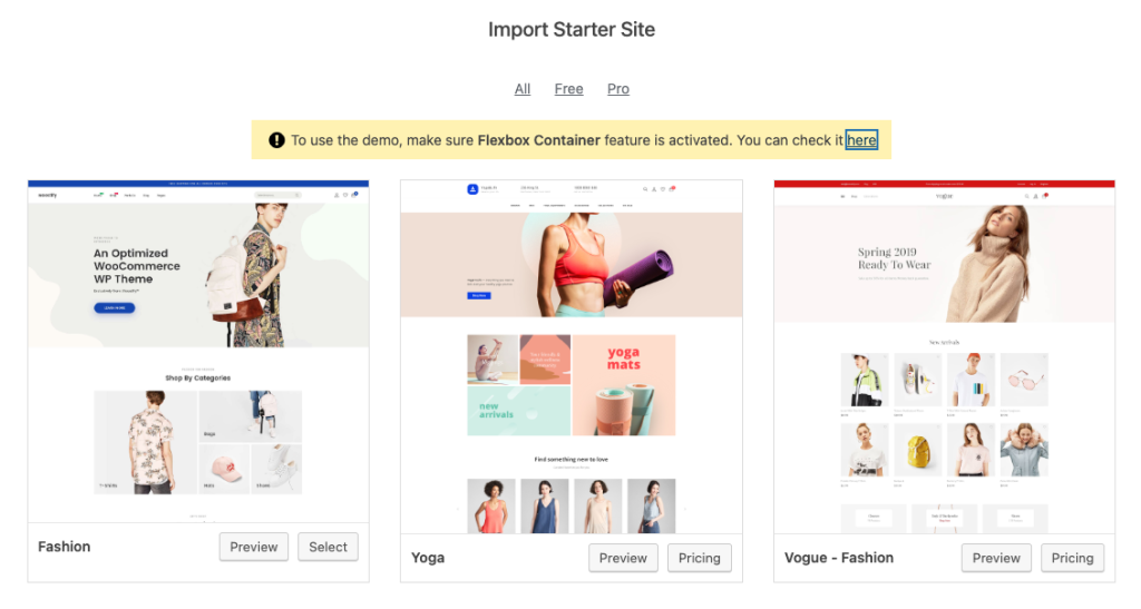 Woostify starter sites