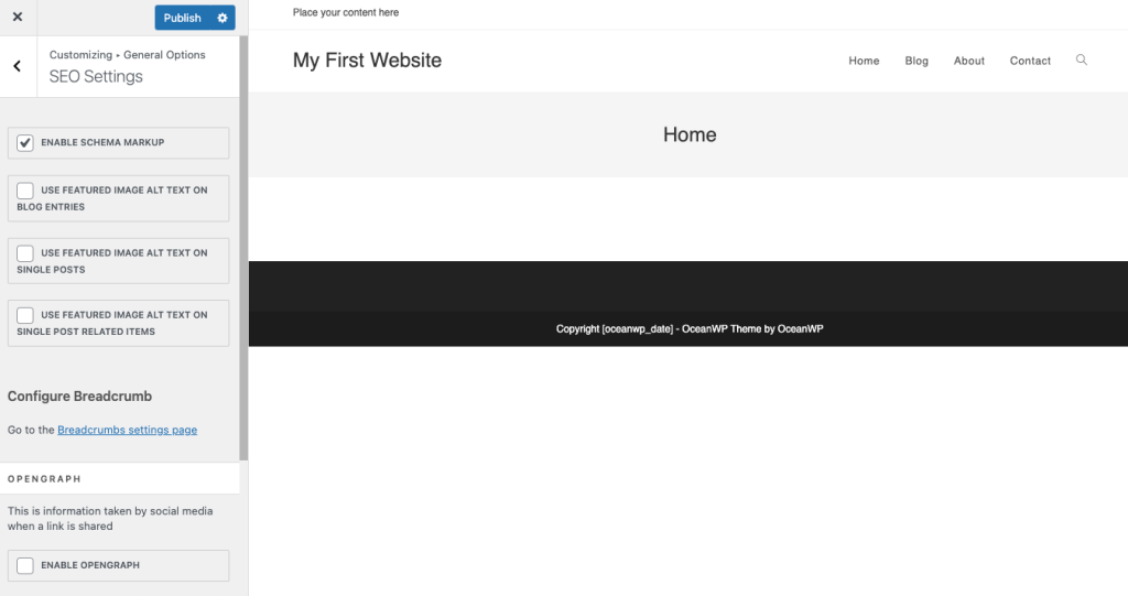 Schema markup feature in OceanWP WordPress theme